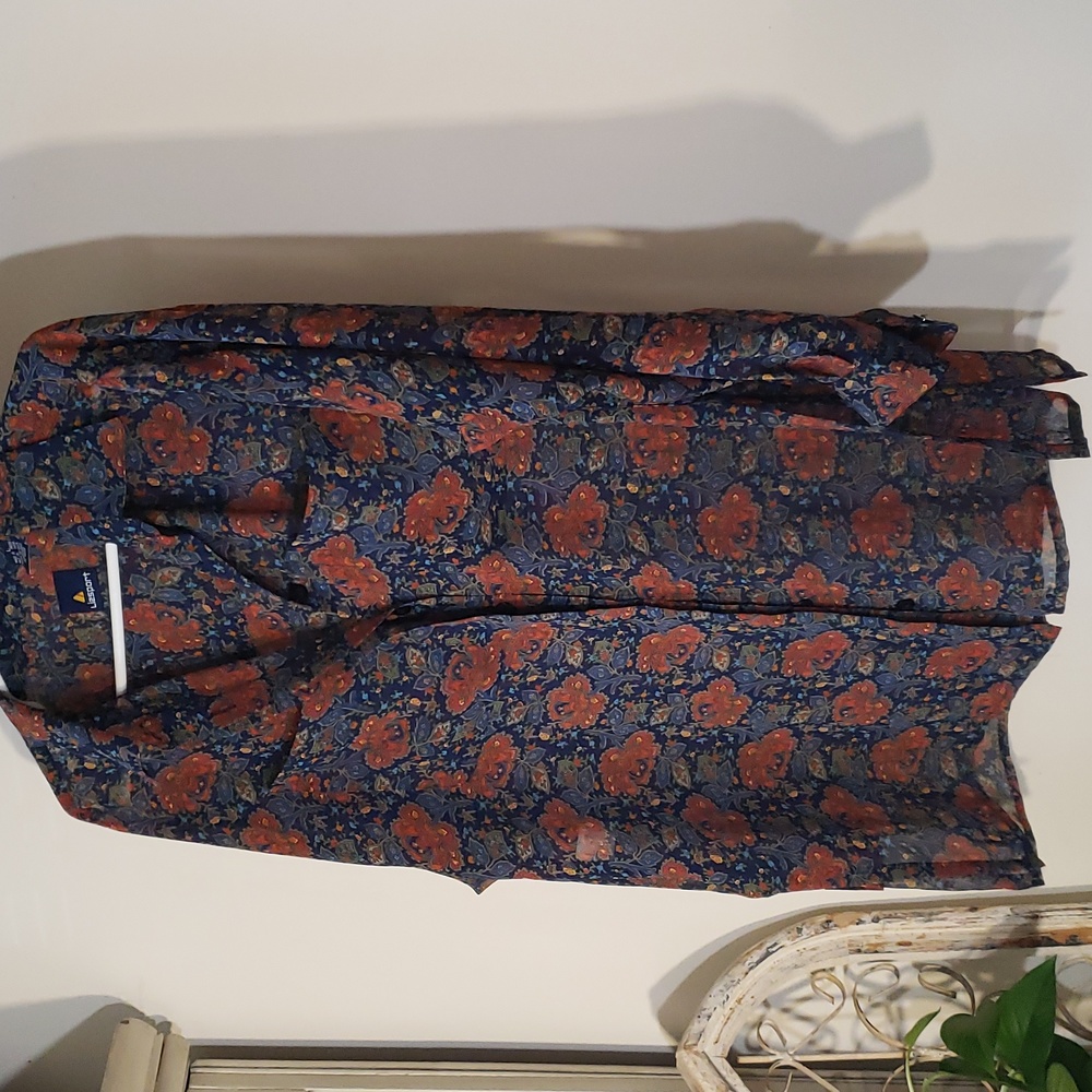 Liz Claiborne Red Floral Print & Royal Blue blouse Long Sleeve Large